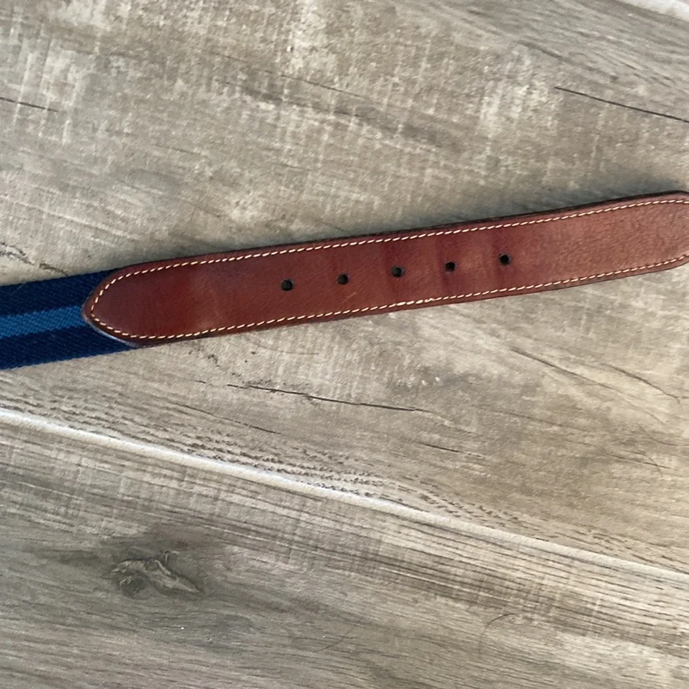 Brooks Brothers 40 Classic leather tab striped webbed belt